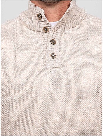 Jersey de punto jaspeado con cuello alto abotonado lookies