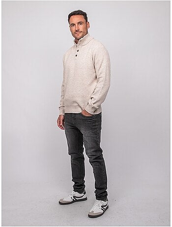 Jersey de punto jaspeado con cuello alto abotonado lookies