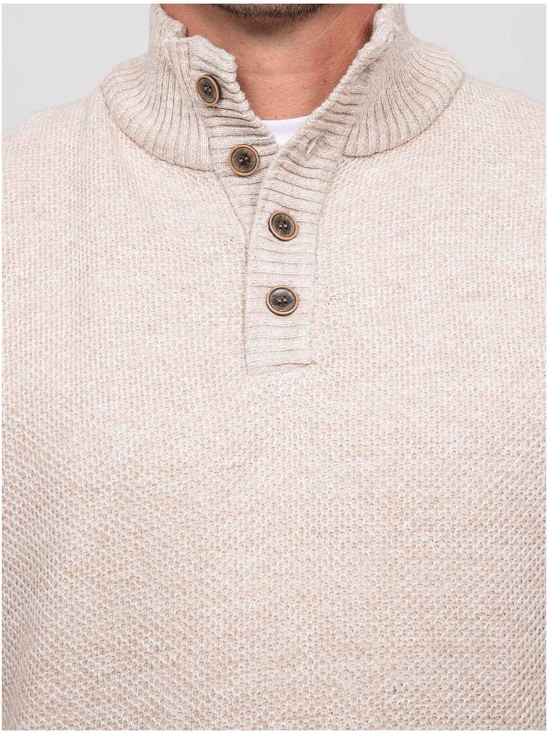 Jersey de punto jaspeado con cuello alto abotonado lookies Beige - Kiabi