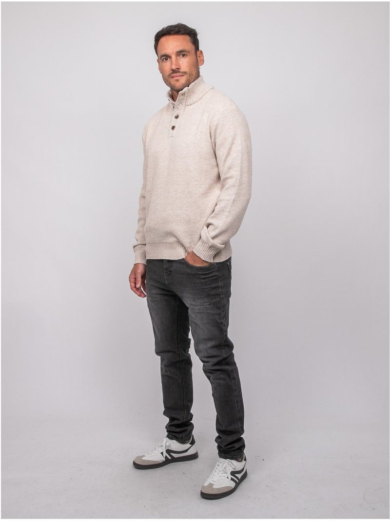 Jersey de punto jaspeado con cuello alto abotonado lookies Beige - Kiabi