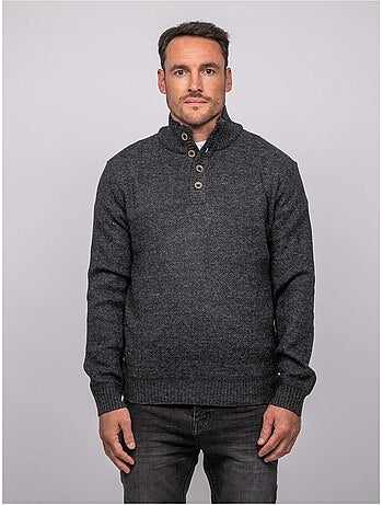 Jersey de punto jaspeado con cuello alto abotonado lookies