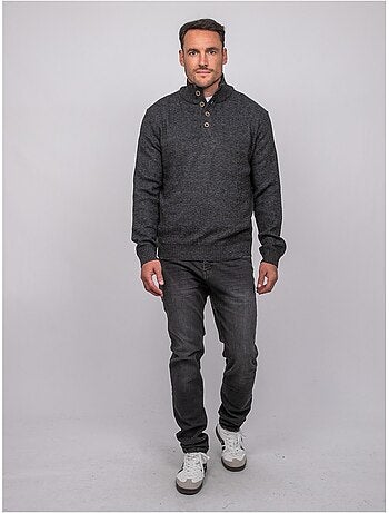Jersey de punto jaspeado con cuello alto abotonado lookies