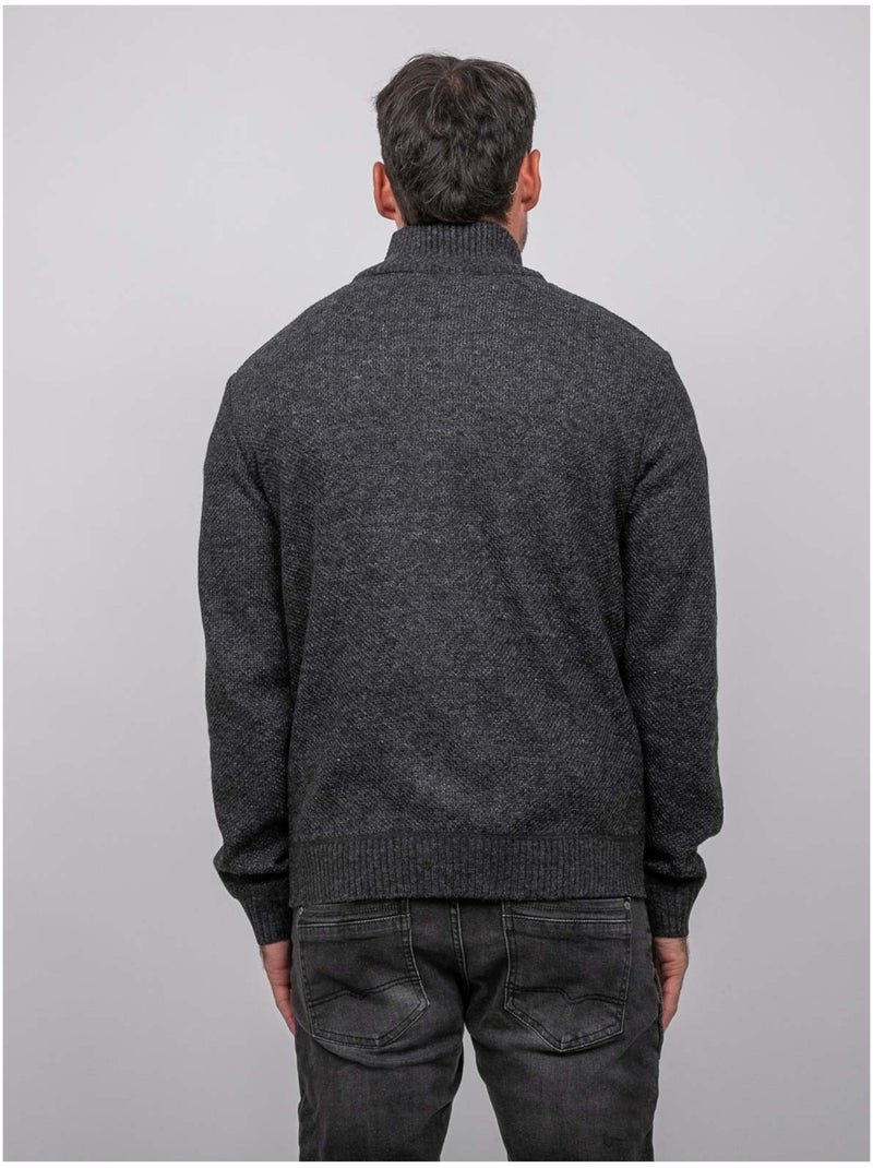 Jersey de punto jaspeado con cuello alto abotonado lookies Gris oscuro - Kiabi