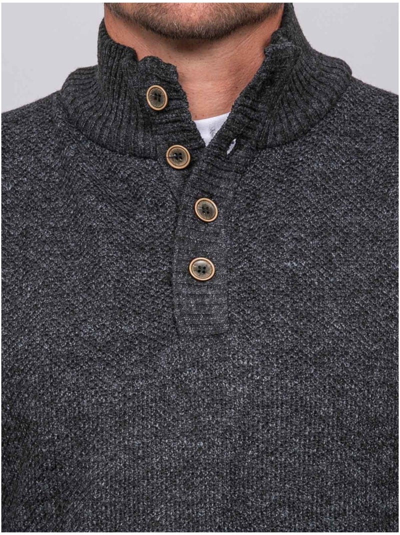 Jersey de punto jaspeado con cuello alto abotonado lookies Gris oscuro - Kiabi