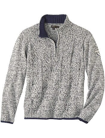 Jersey de punto jaspeado con trenzas y cuello camionero con cremallera