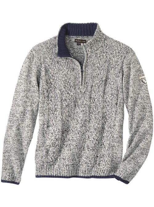 Jersey de punto jaspeado con trenzas y cuello camionero con cremallera - Kiabi Jersey de punto jaspeado con trenzas y cuello camionero con cremallera - Kiabi