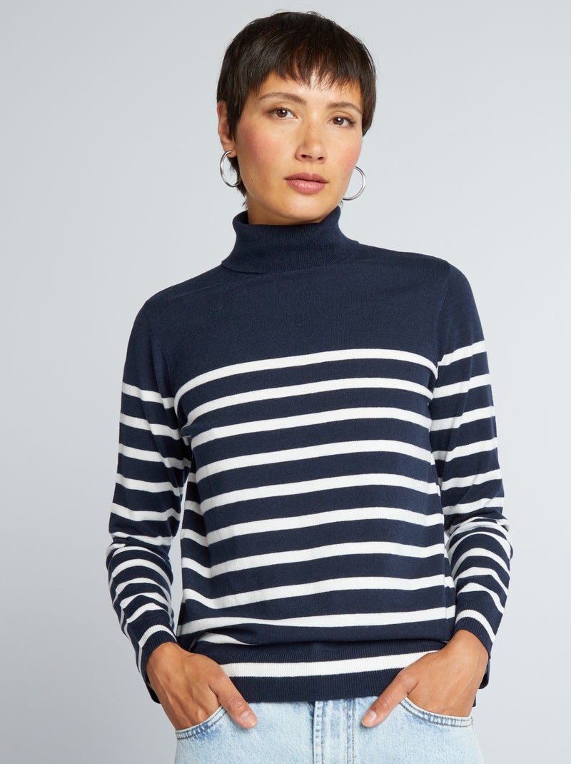 Jersey de punto ligero con cuello alto AZUL - Kiabi