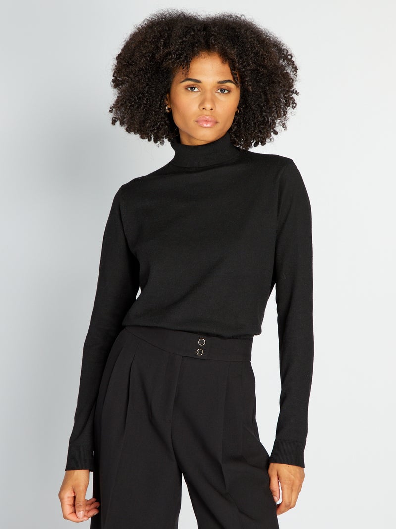 Jersey de punto ligero con cuello alto negro - Kiabi