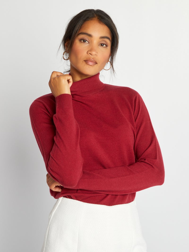 Jersey de punto ligero con cuello alto ROJO - Kiabi