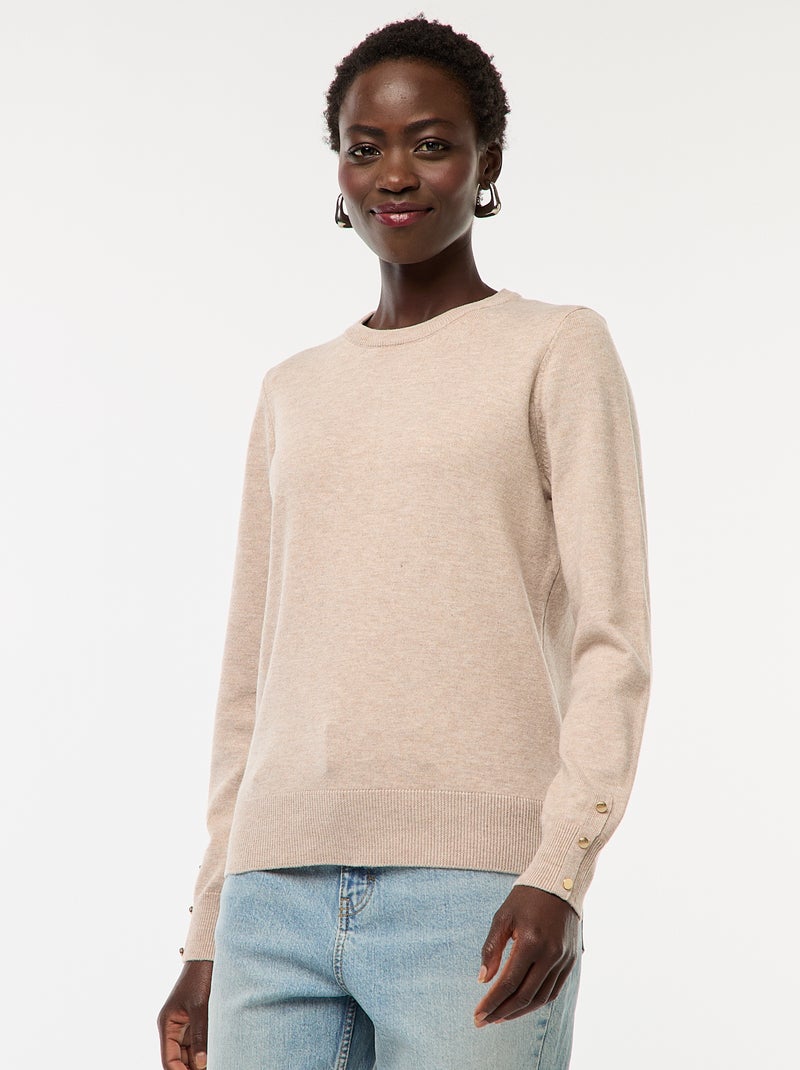 Jersey de punto ligero con cuello redondo Beige - Kiabi