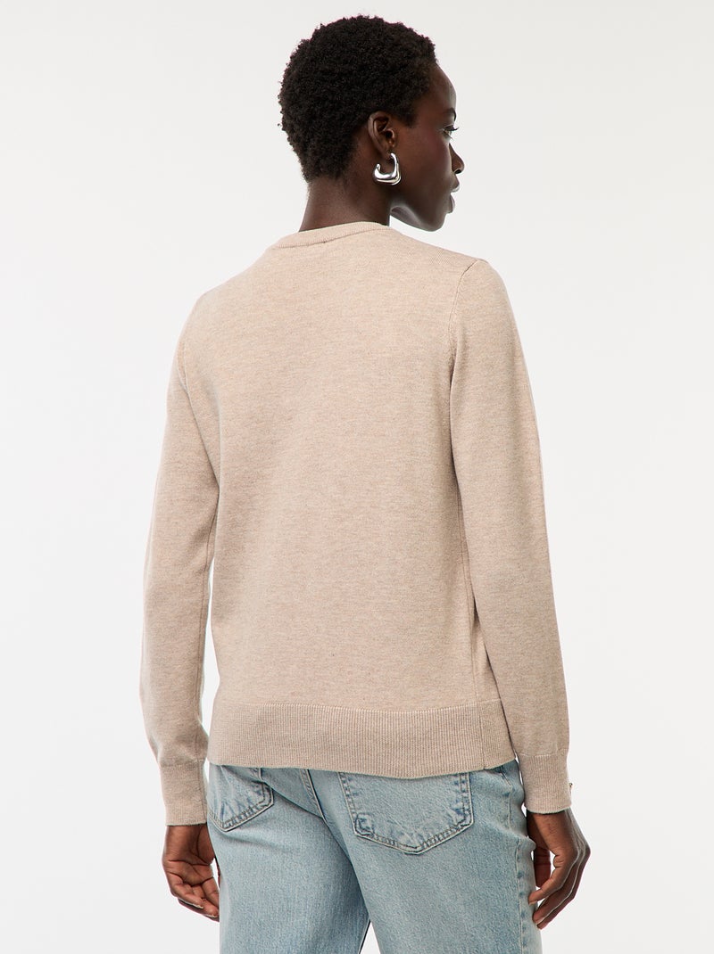 Jersey de punto ligero con cuello redondo Beige - Kiabi