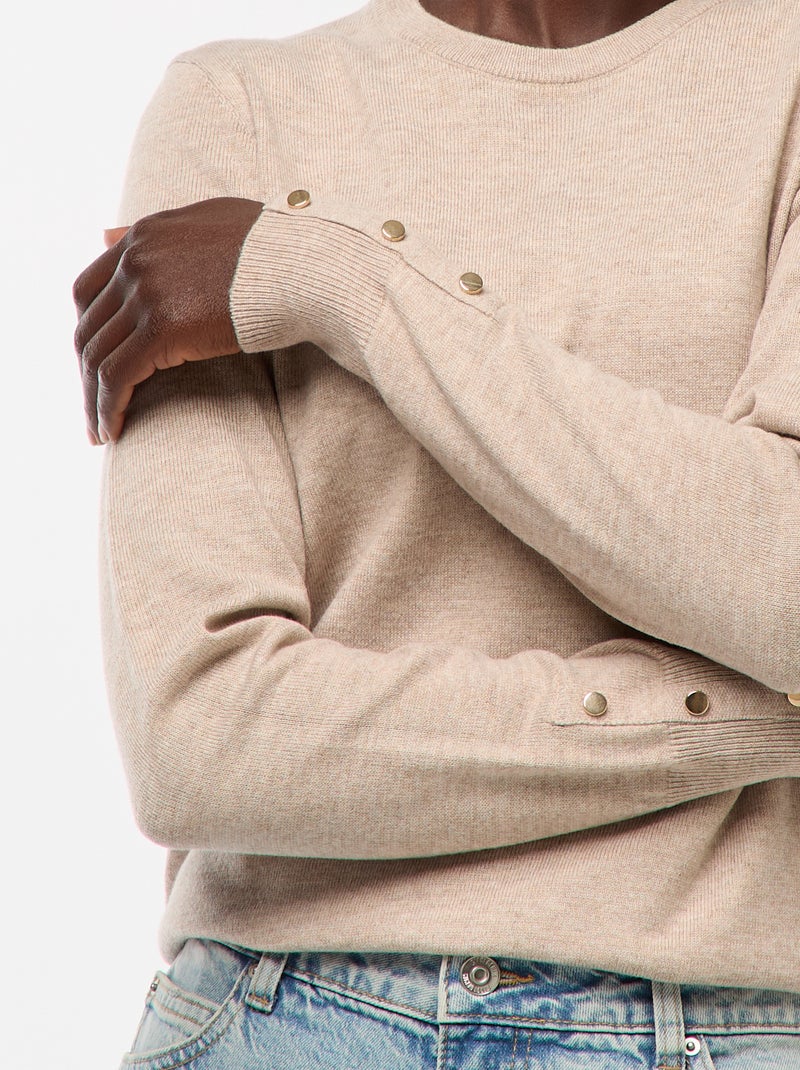 Jersey de punto ligero con cuello redondo Beige - Kiabi