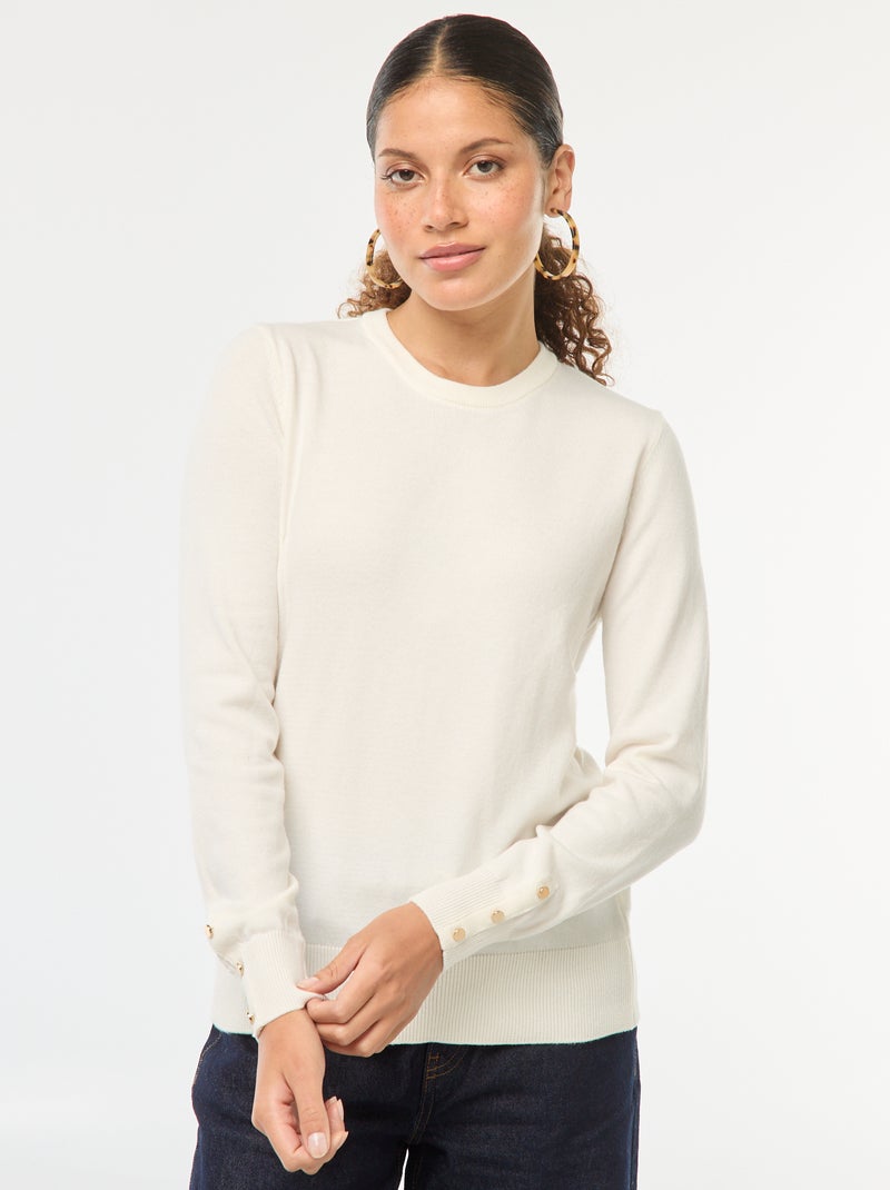 Jersey de punto ligero con cuello redondo Blanco - Kiabi