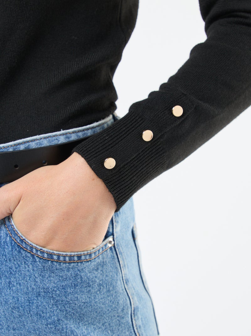 Jersey de punto ligero con cuello redondo Negro - Kiabi