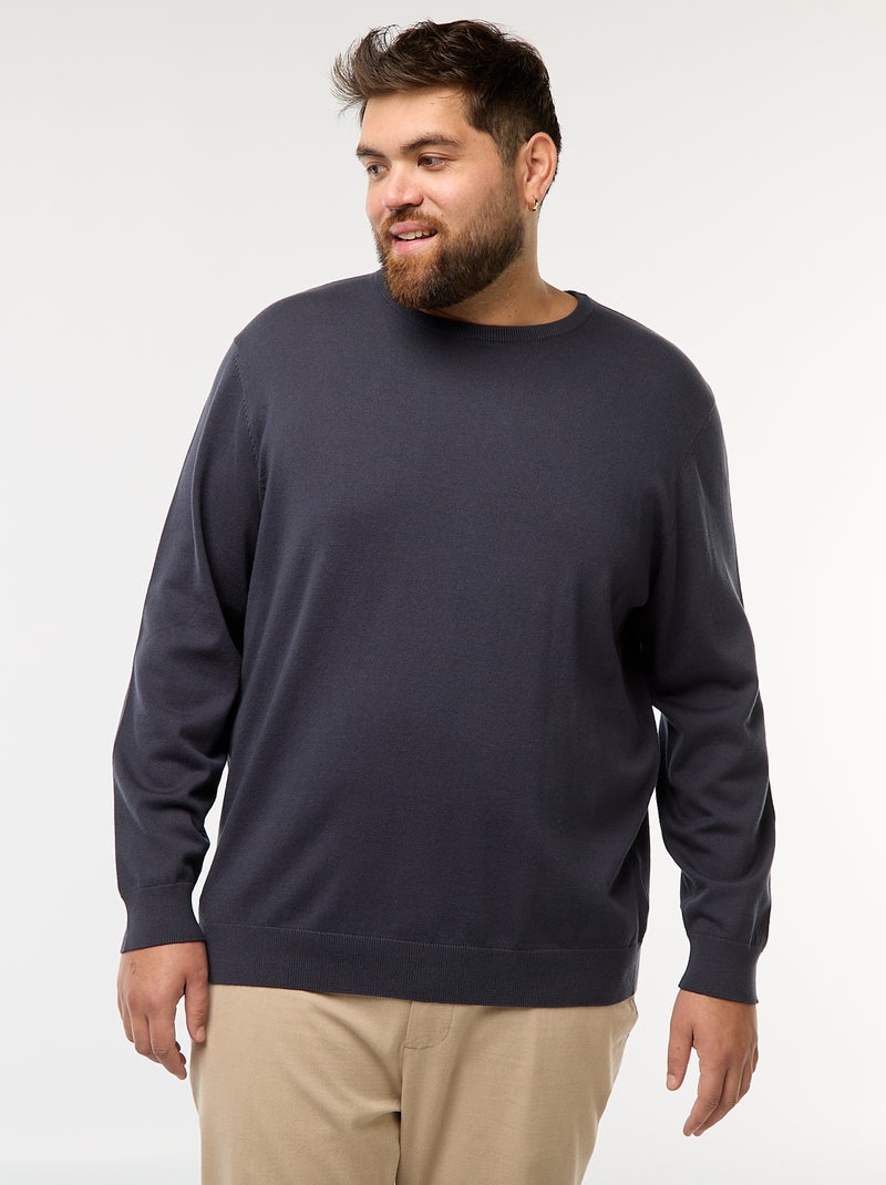 Jersey de punto liso con cuello redondo Azul - Kiabi