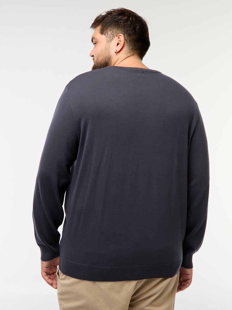 Jersey de punto liso con cuello redondo Azul - Kiabi