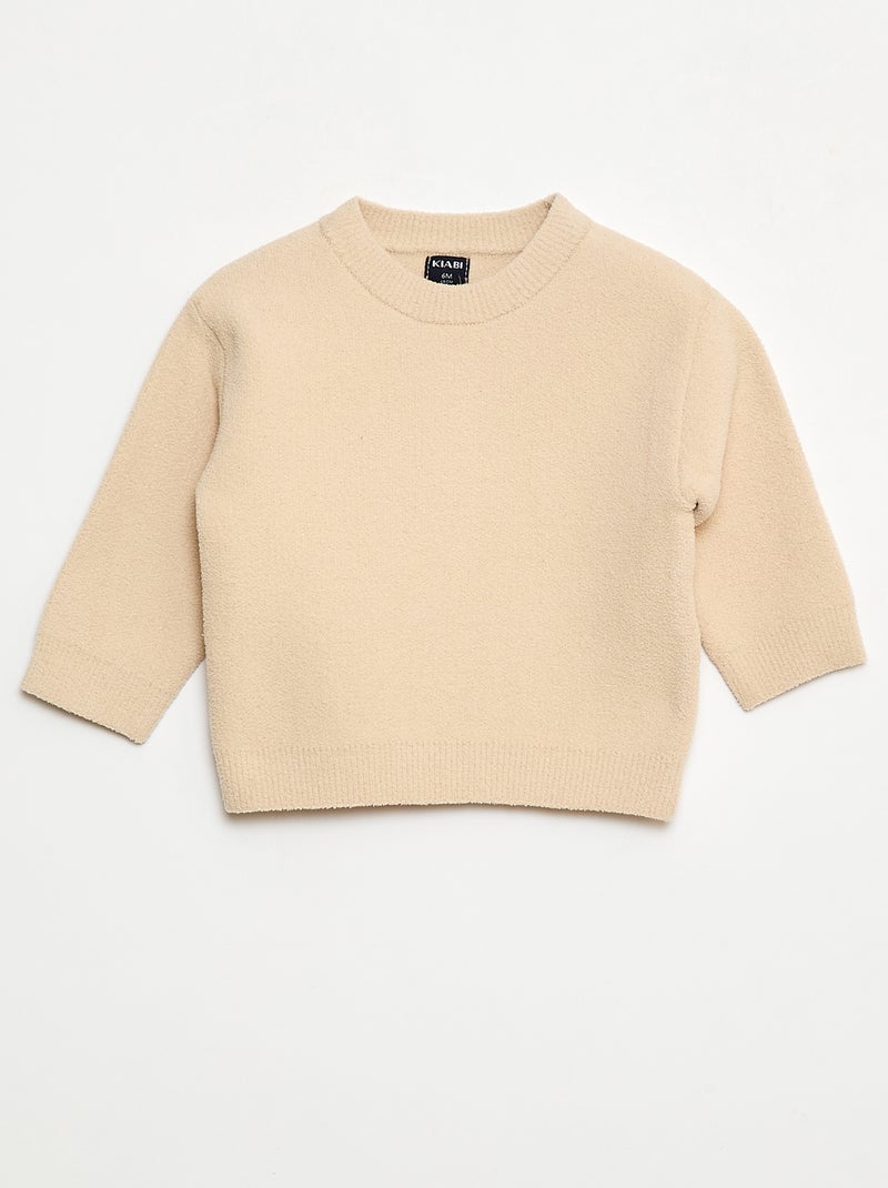 Jersey de punto liso con cuello redondo Beige - Kiabi
