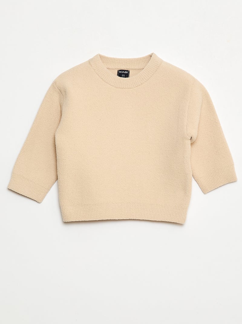 Jersey de punto liso con cuello redondo Beige - Kiabi