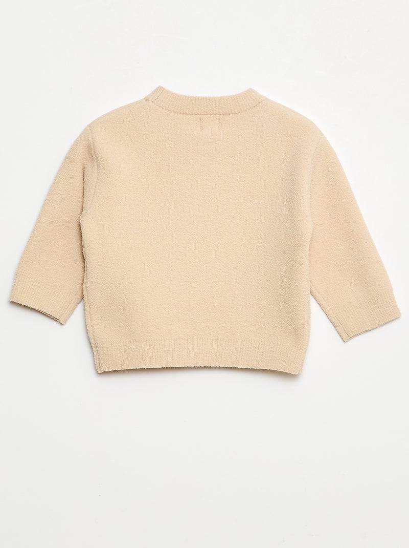 Jersey de punto liso con cuello redondo Beige - Kiabi