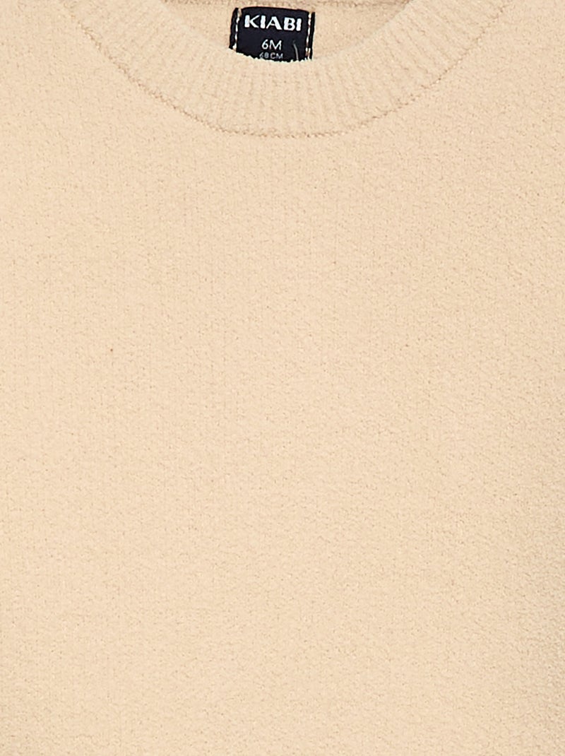 Jersey de punto liso con cuello redondo Beige - Kiabi