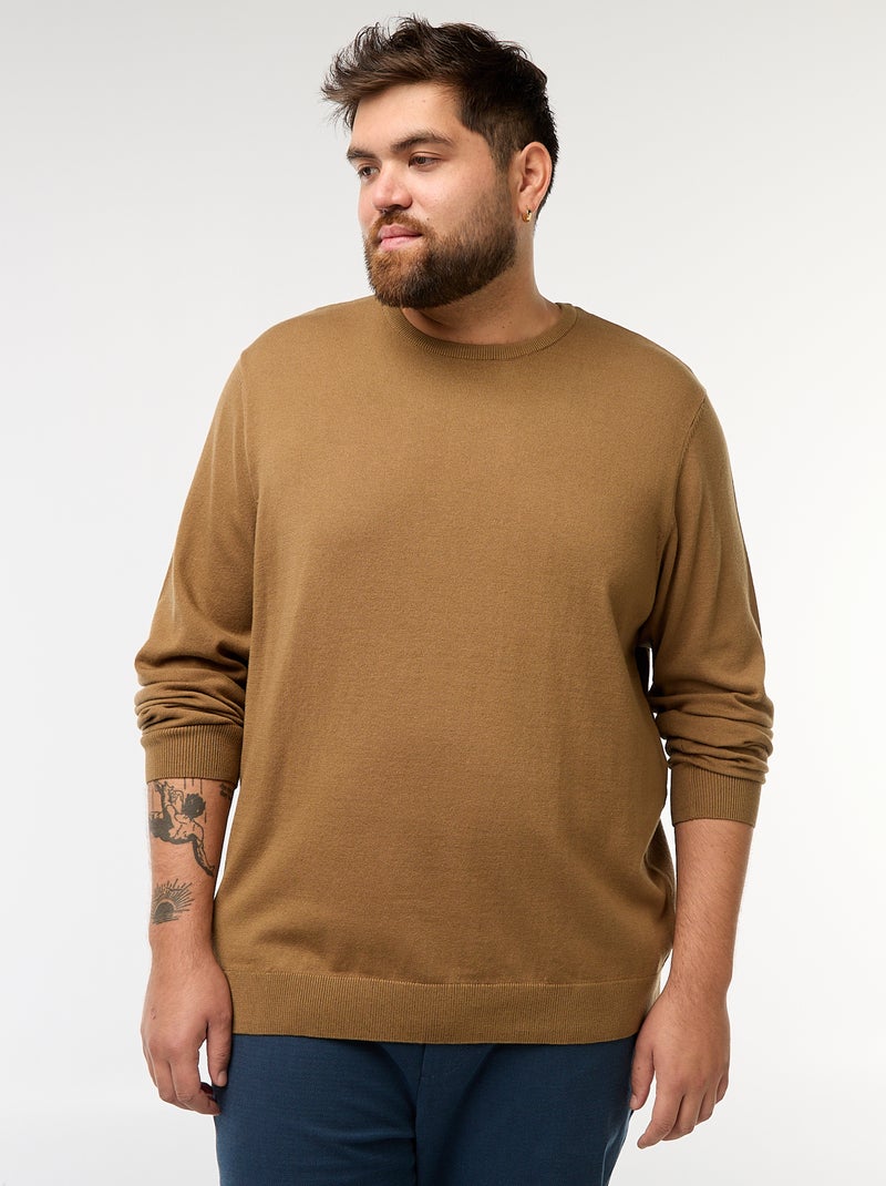 Jersey de punto liso con cuello redondo Marron - Kiabi