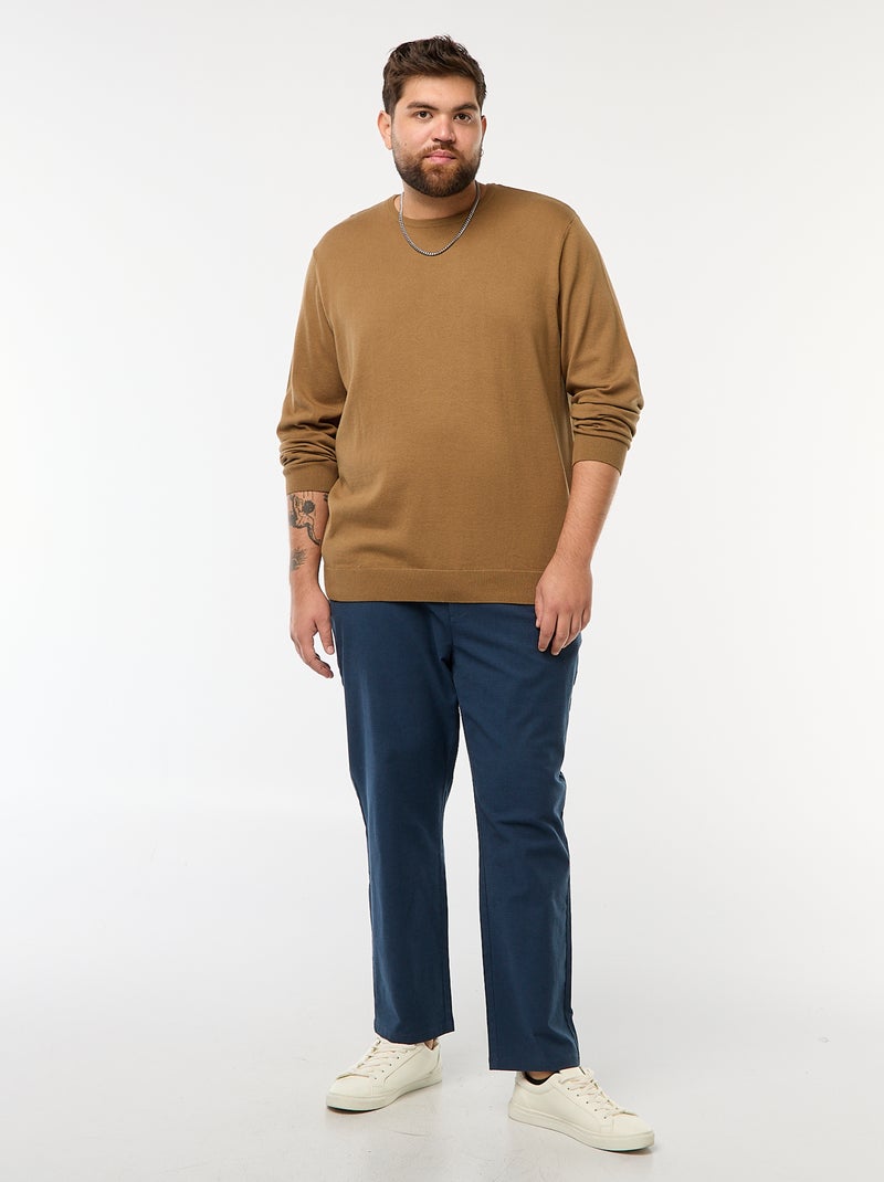 Jersey de punto liso con cuello redondo Marron - Kiabi