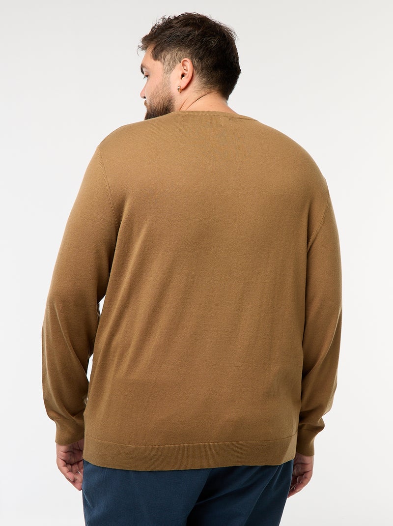 Jersey de punto liso con cuello redondo Marron - Kiabi