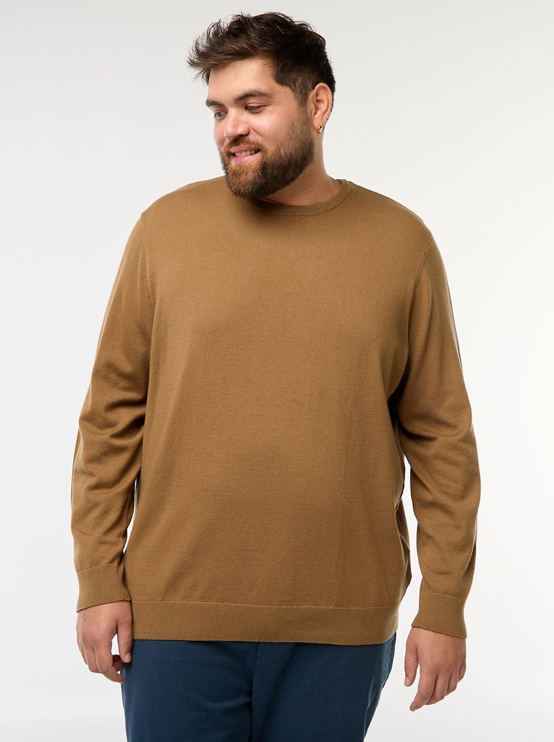 Jersey de punto liso con cuello redondo Marron - Kiabi