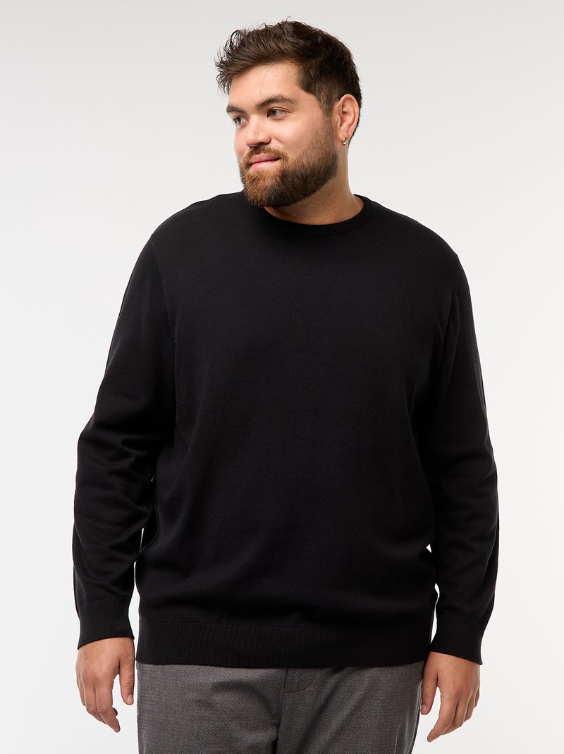 Jersey de punto liso con cuello redondo Negro - Kiabi
