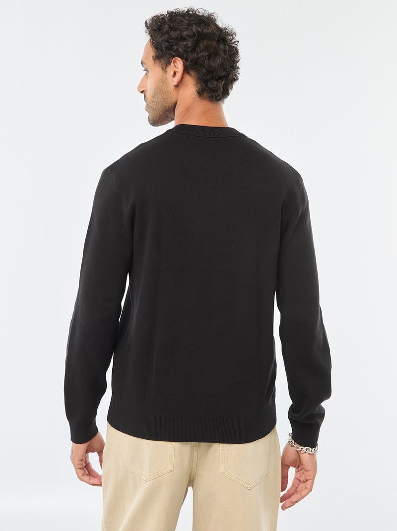 Jersey de punto liso con cuello redondo Negro - Kiabi