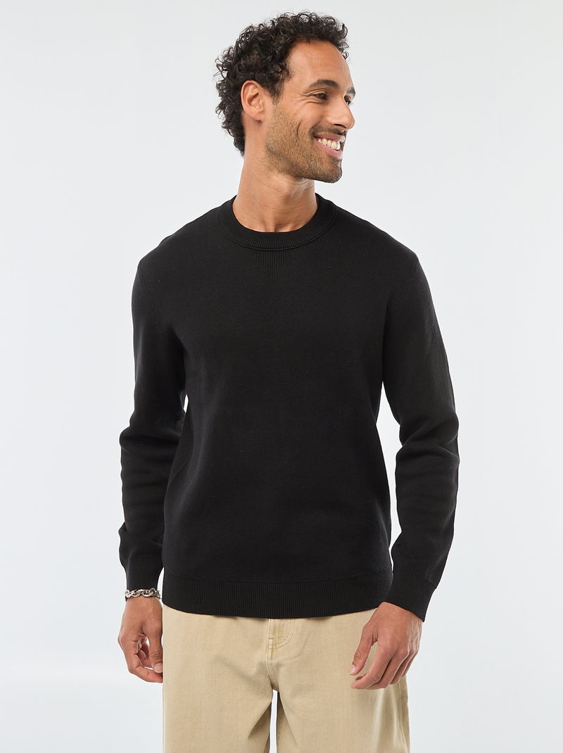 Jersey de punto liso con cuello redondo Negro - Kiabi