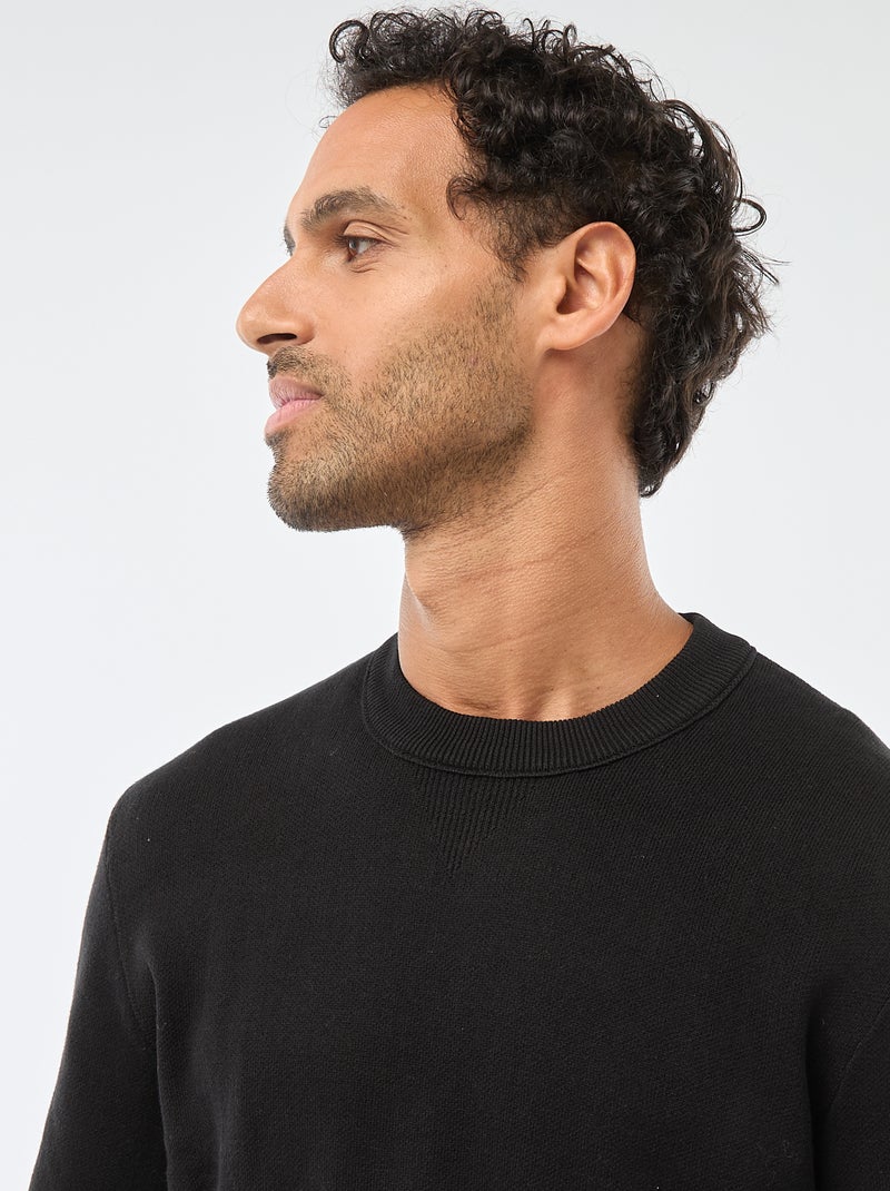 Jersey de punto liso con cuello redondo Negro - Kiabi