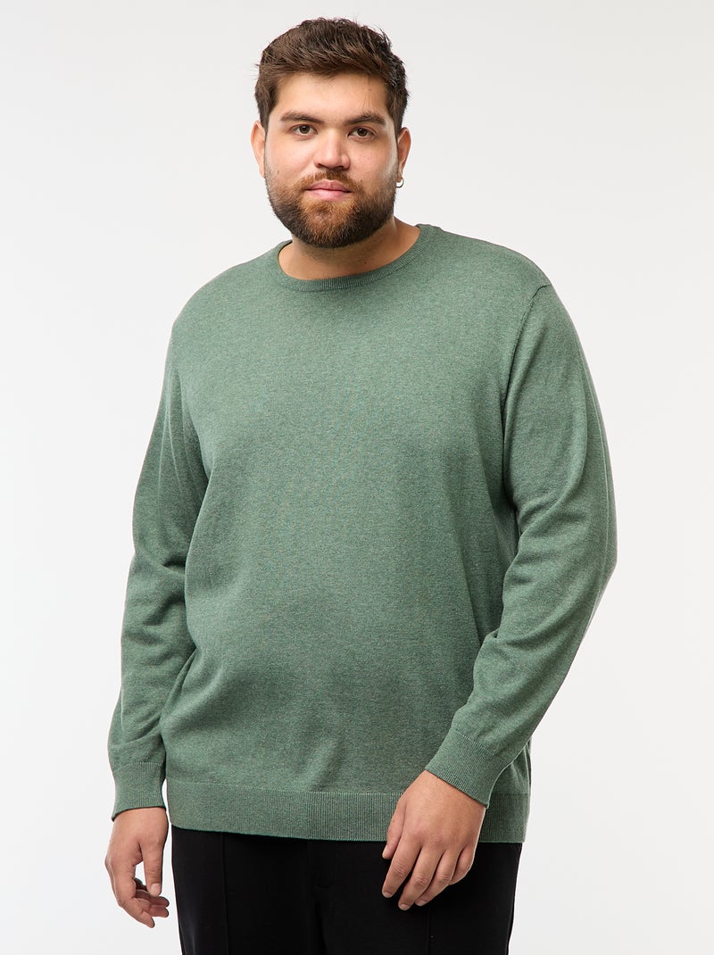Jersey de punto liso cuello redondo Verde - Kiabi