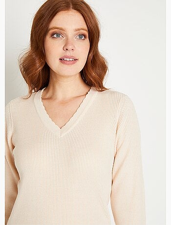 Jersey de punto liso fino con cuello en V - Afibel