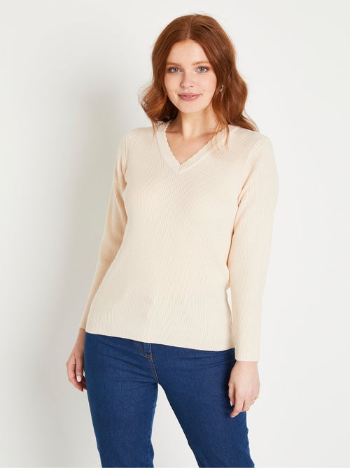 Jersey de punto liso fino con cuello en V - Afibel - Kiabi
