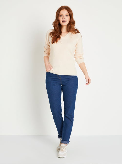 Jersey de punto liso fino con cuello en V - Afibel - Kiabi