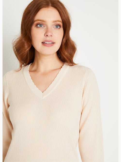 Jersey de punto liso fino con cuello en V - Afibel - Kiabi