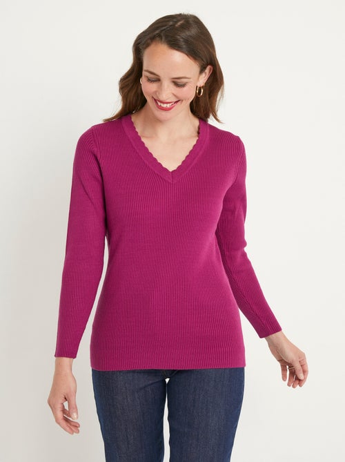 Jersey de punto liso fino con cuello en V - Afibel - Kiabi