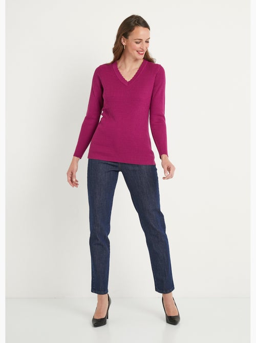 Jersey de punto liso fino con cuello en V - Afibel - Kiabi