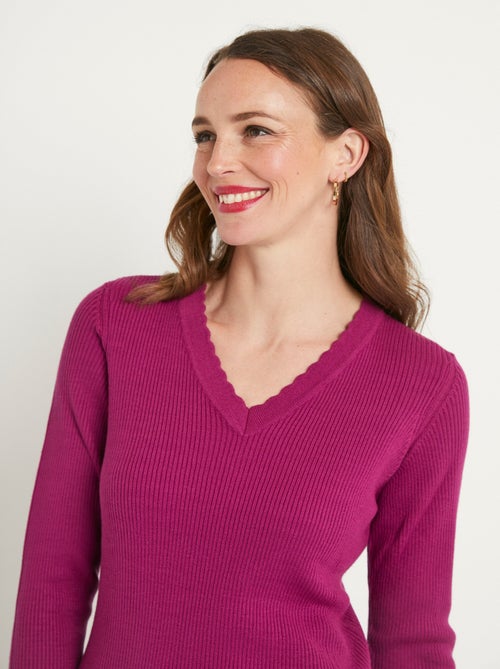 Jersey de punto liso fino con cuello en V - Afibel - Kiabi