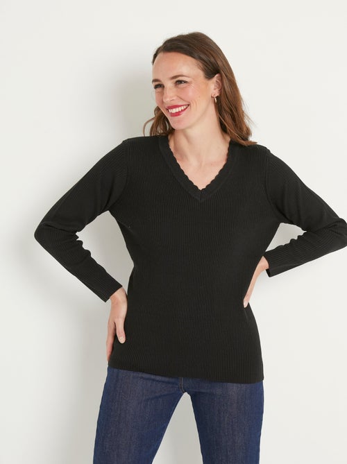 Jersey de punto liso fino con cuello en V - Afibel - Kiabi