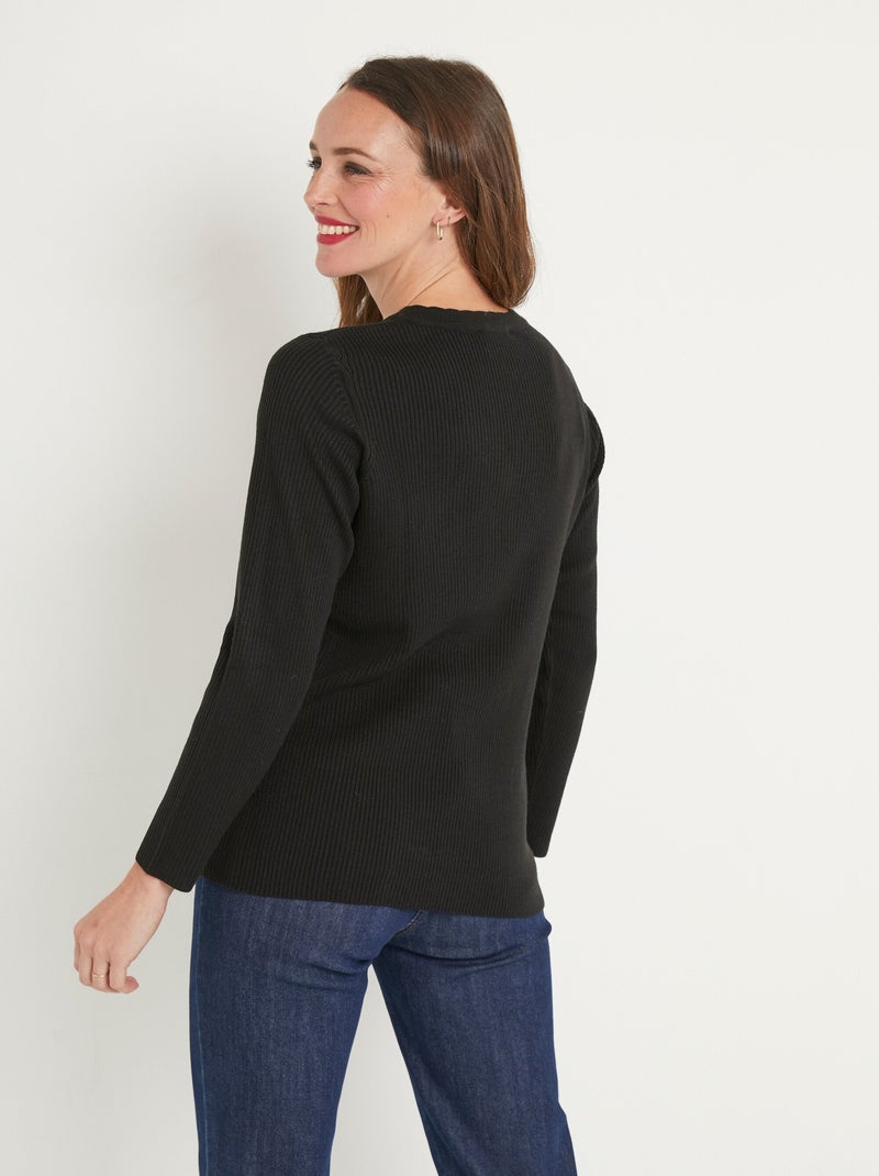 Jersey de punto liso fino con cuello en V - Afibel Negro - Kiabi