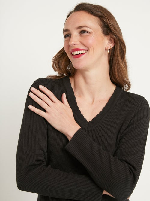 Jersey de punto liso fino con cuello en V - Afibel - Kiabi