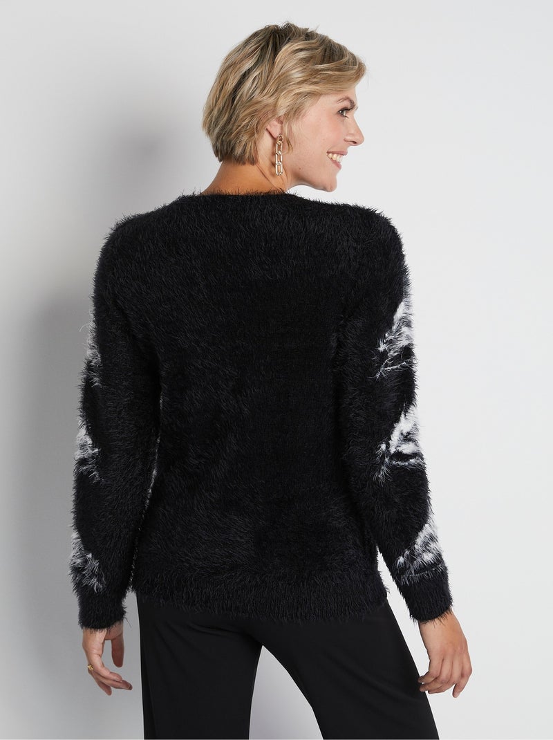 Jersey de punto pelo en jacquard de manga larga - Afibel Negro Beige - Kiabi