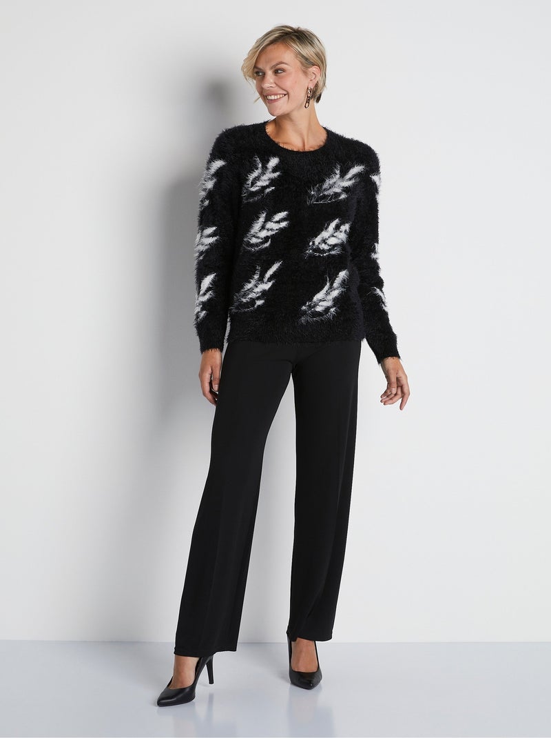Jersey de punto pelo en jacquard de manga larga - Afibel Negro Beige - Kiabi