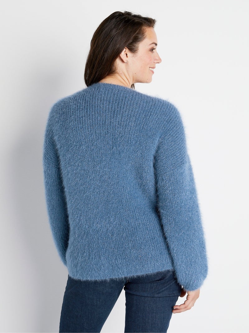 Jersey de punto peludo con bloques de color suave - Afibel Azul - Kiabi