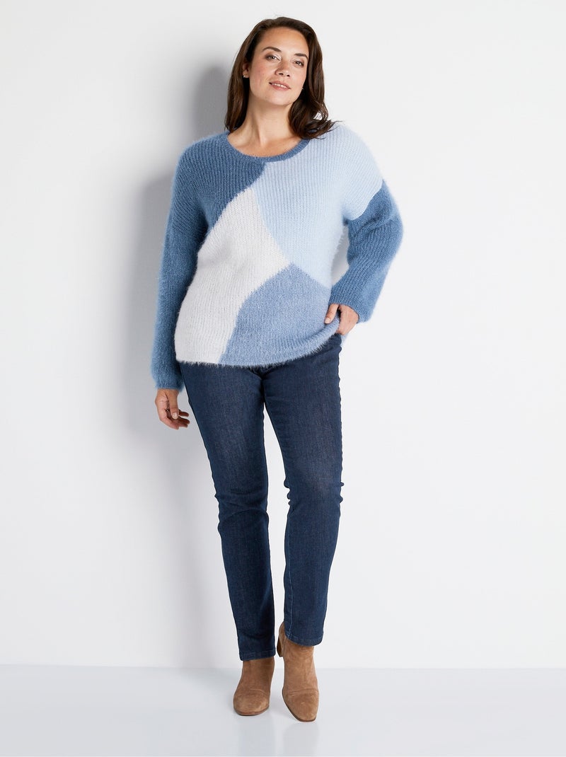 Jersey de punto peludo con bloques de color suave - Afibel Azul - Kiabi