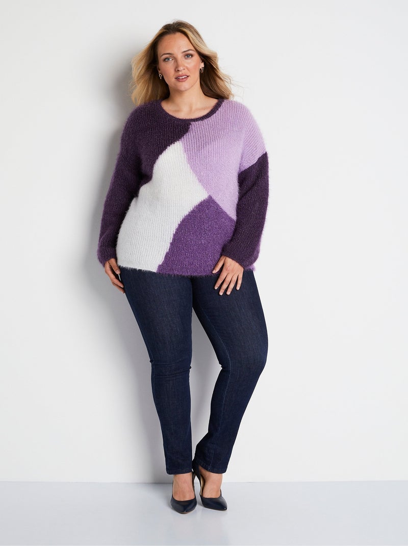 Jersey de punto peludo con bloques de color suave - Afibel Violeta - Kiabi