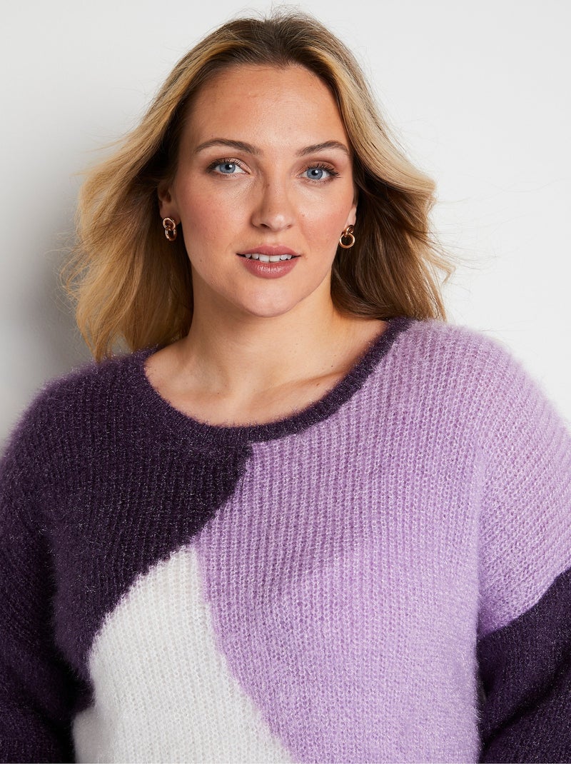 Jersey de punto peludo con bloques de color suave - Afibel Violeta - Kiabi