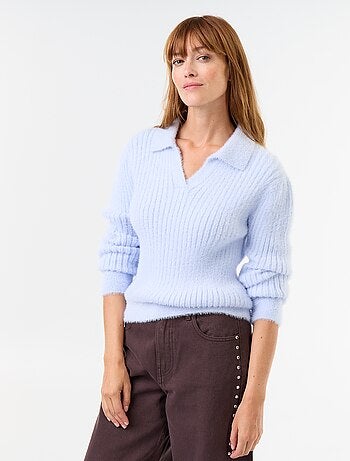 Jersey de punto peludo con cuello polo